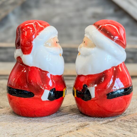 Set of Ceramic Jolly Santa Claus Salt and Pepper Shaker Set, Christmas Kitchen - Picture 2 of 8